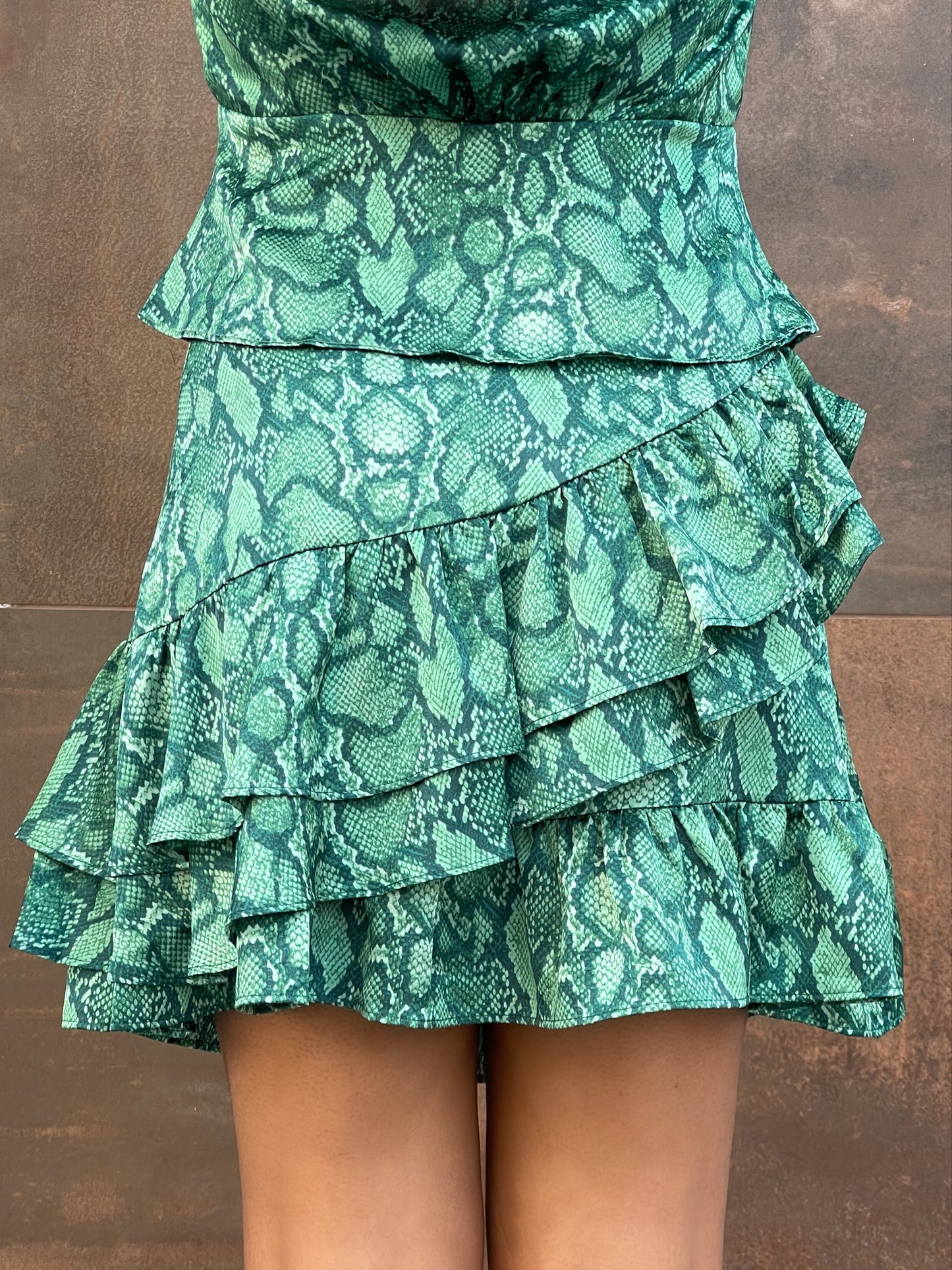 Sianey Snake Print Ruffle Mini Skirt