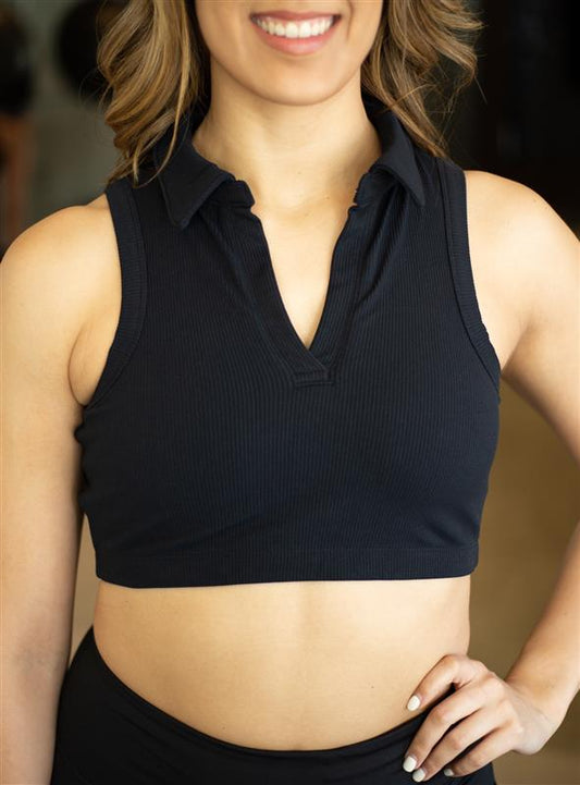 Birdie Ribbed Cropped Polo Active Bra