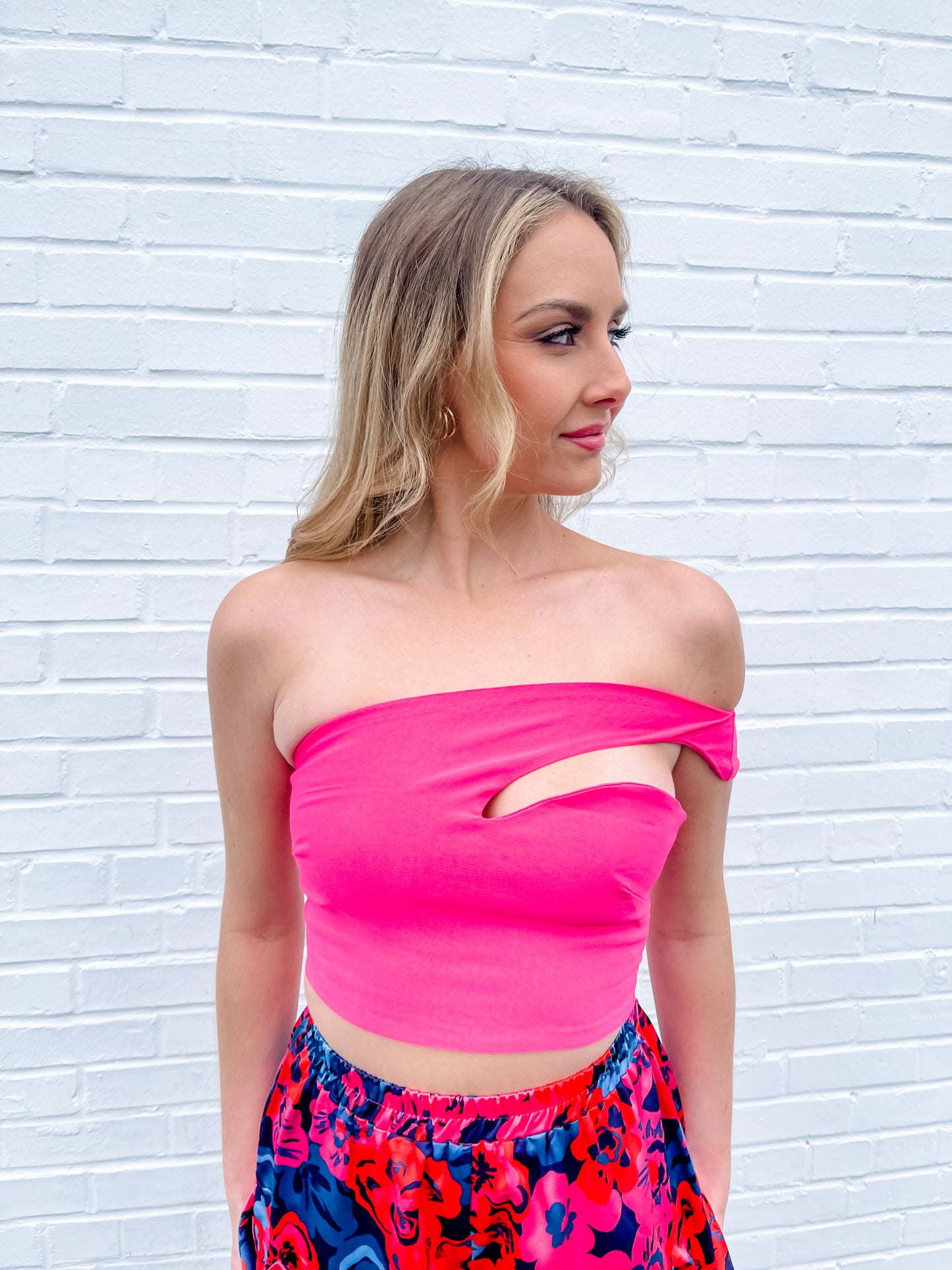 Sasha Pink One Shoulder Crop Top