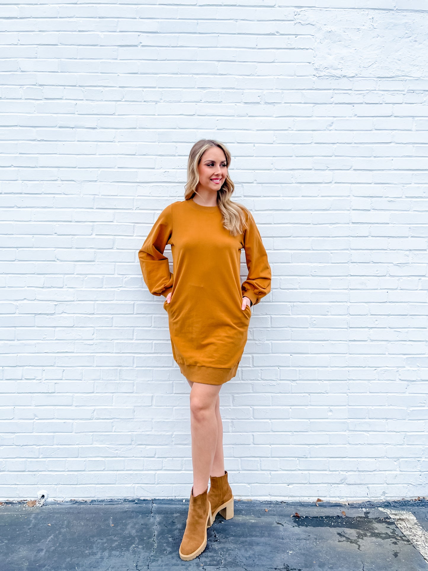 Deanna Balloon Sleeve Sweatshirt Mini Dress