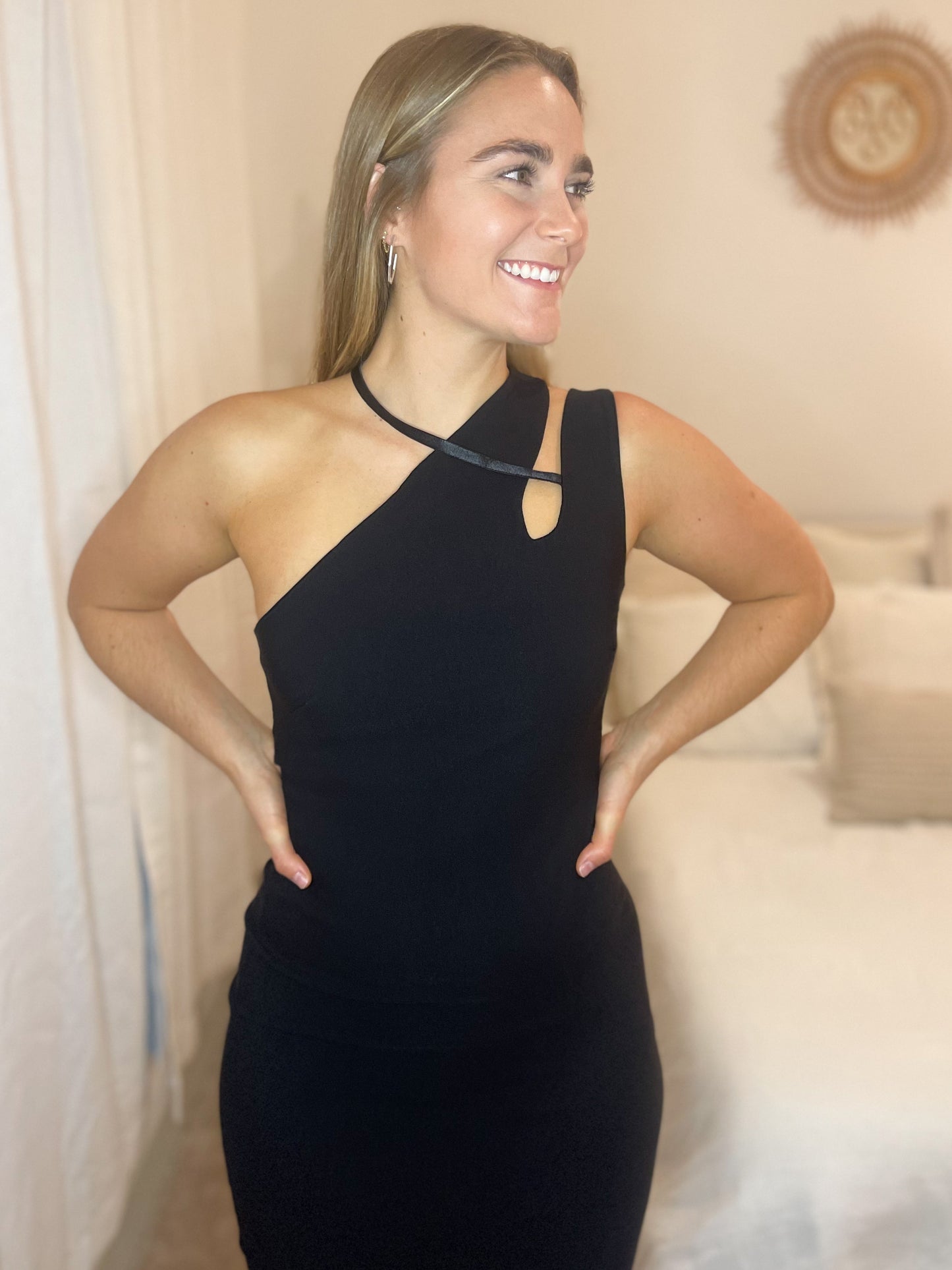 Trixie Black One Shoulder Cut Out Detail Dress