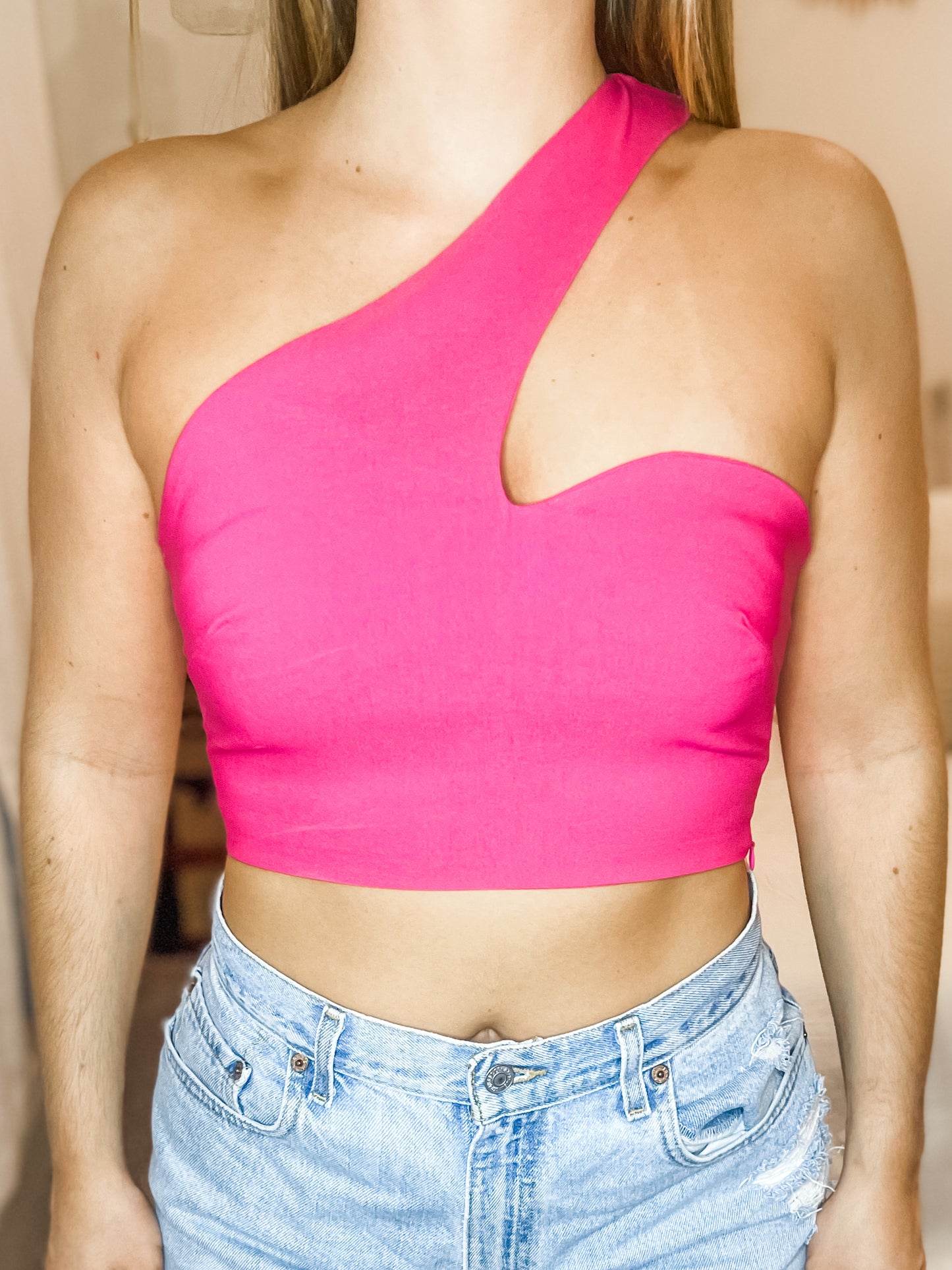 Sasha Pink One Shoulder Crop Top