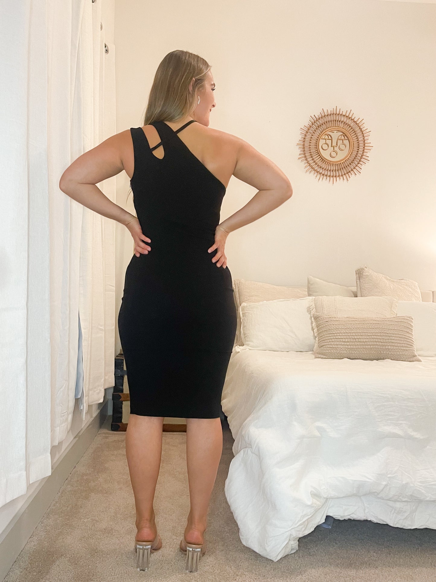 Trixie Black One Shoulder Cut Out Detail Dress